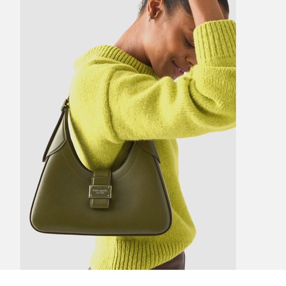 New Kate Spade Nouveau Small Shoulder Bag Smooth Leather Seaweed - Picture 2 of 5